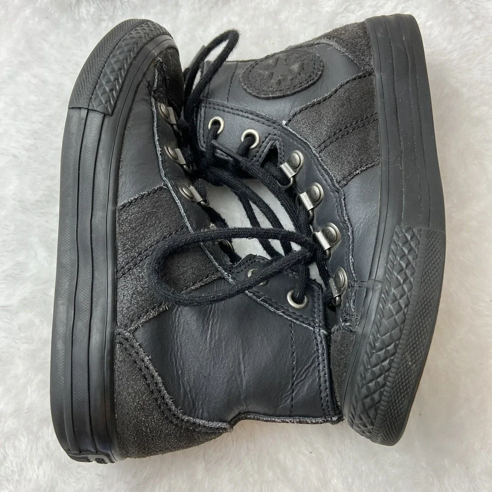 Converse All Star Leather High Top Mono‎ Sneakers Shoes Junior 12 Black D Rings